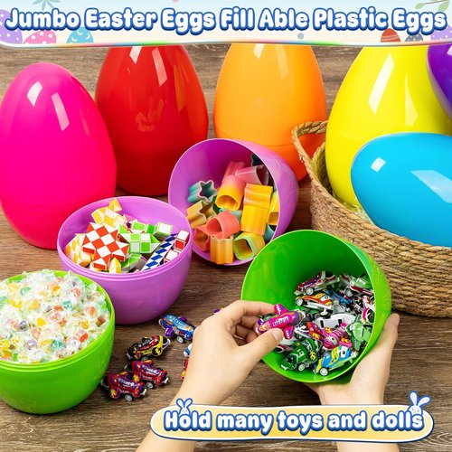 BainGesk Jumbo Easter Eggs - 10" Large Fillable Plastic Eggs for Kids' Egg Hunt | 8-Pack Party Favors