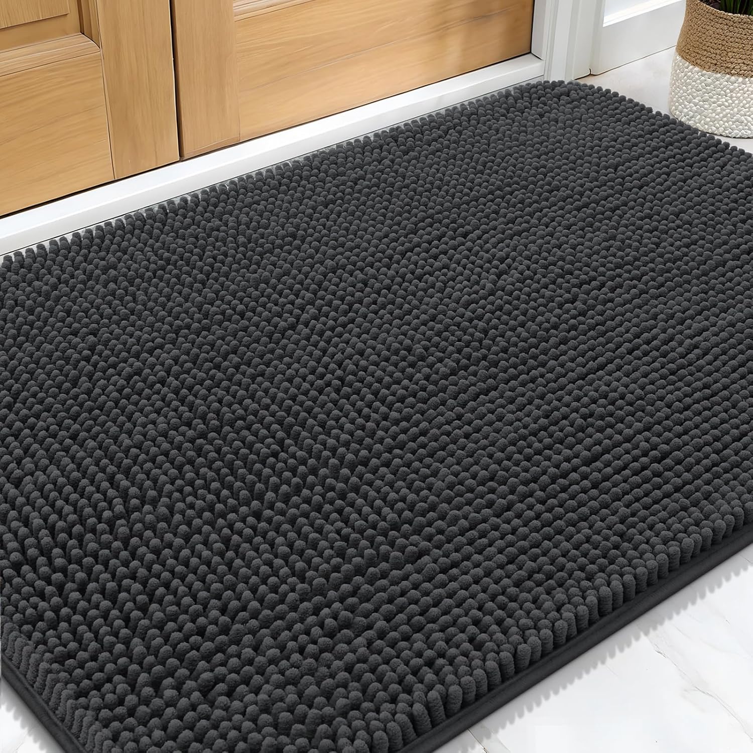 OLANLY Dog Door Mat - Absorbent Non-Slip Mud Mat for Indoor Use | 34x21 Inches, Dark Grey