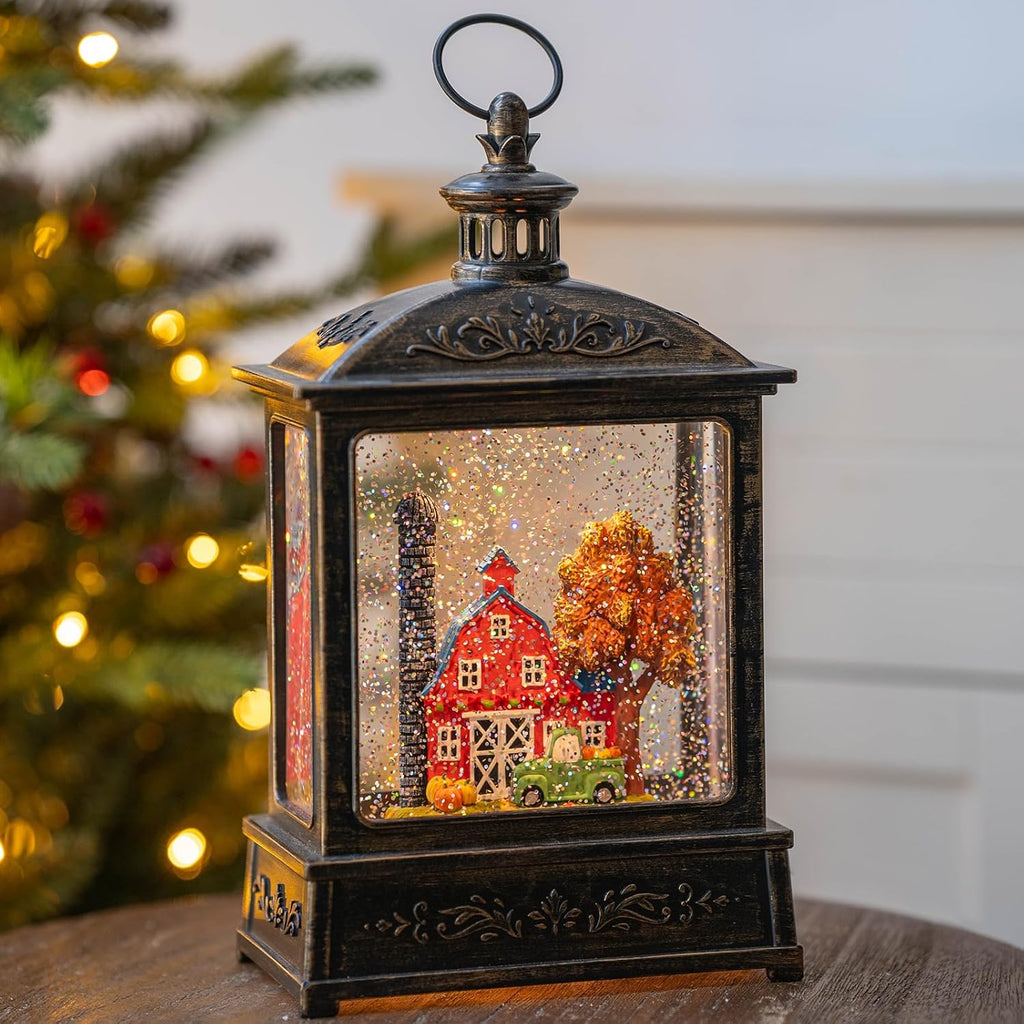 Skiennix 12.5'' Lighted Turkey Snow Globe | Thanksgiving Water Lantern with Glittering Effect