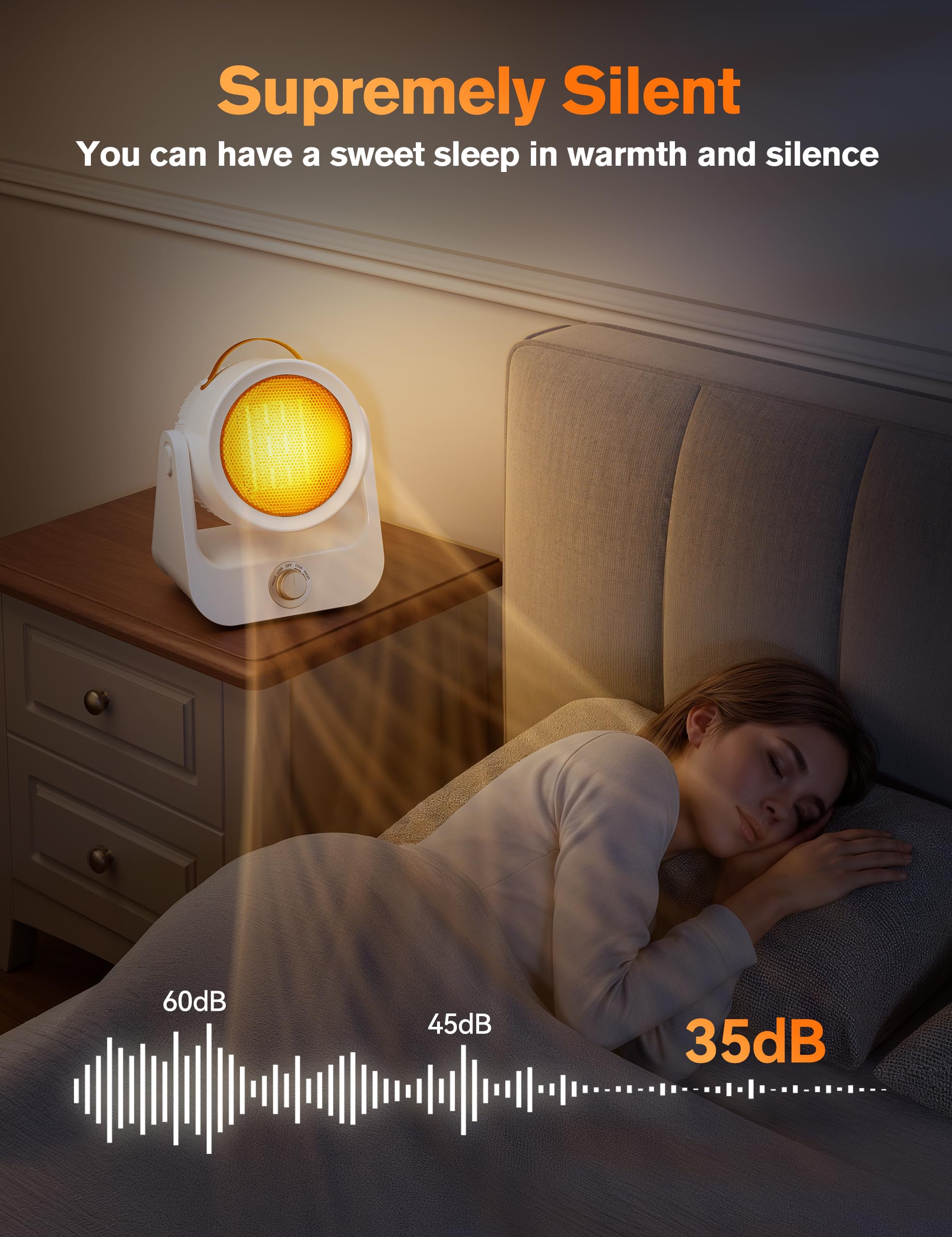 Electric Space Heaters For Indoor Use, 100°unlimited Oscillating, 2S Instant Heating, 1500WPTC Ceramic Electric Patio Heaters For HomeOffice, Tip-Over & Overheat Protection, 2 Heating Modes, SnowWhite