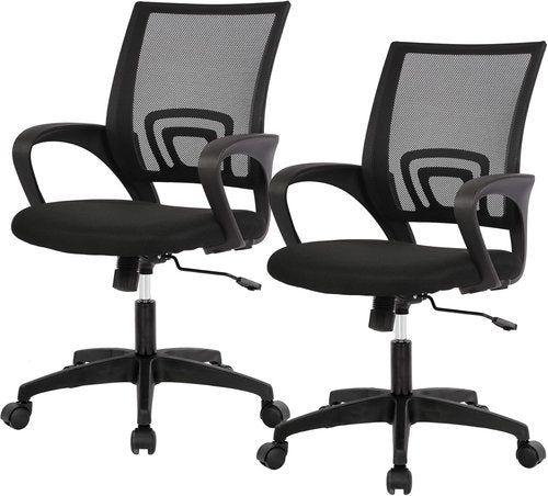 BestOffice Ergonomic Office Chair - Mid-Back Swivel Desk Chair with Breathable Backrest & Lumbar Support - Adjustable Height & Rolling Wheels - Dark Black for Adults & Women
