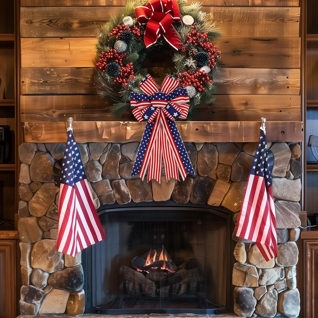 Skiennix Large Patriotic 4th of July Bows - Pre-Tied Wired Ribbon for Wreaths | 20x11 Inch, 2 Pack, Red