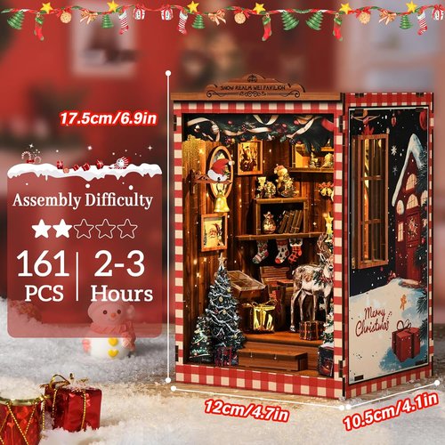 KERNOWO DIY 3D Wooden Book Nook Kit - Miniature Snow Pavilion for Bookshelf Decor | Perfect Gift for Book Lovers