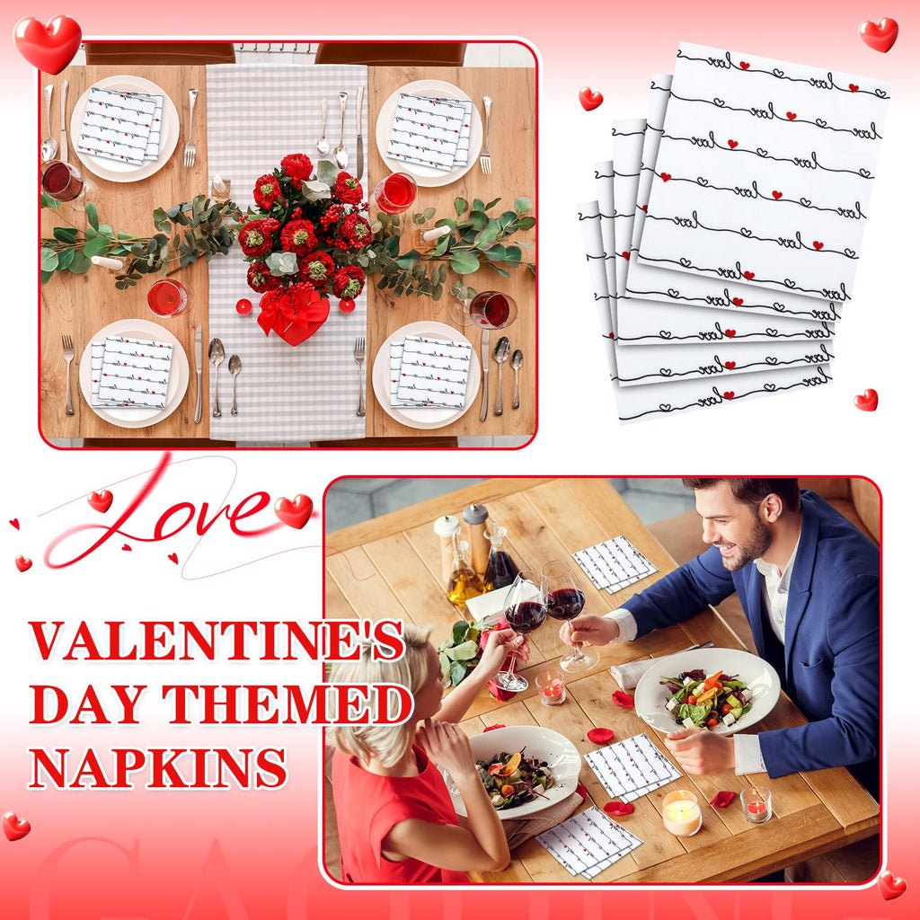 Feifeiya 60 Pcs Valentines Heart Cocktail Paper Napkins 6.5 x 6.5 Inches Love Heart Disposable Paper Napkins for Decoupage Dessert Beverage Tissue for Wedding Anniversary Party Tableware Party Supplie
