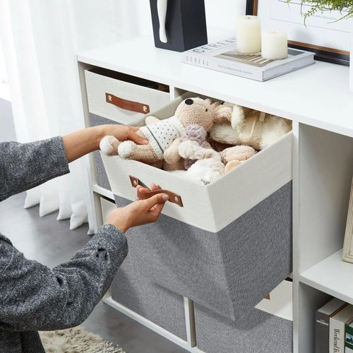 DECOMOMO Fabric Cube Storage Bins - Stylish Grey & White Storage Baskets for Kallax | 13-Inch Cube - 4 Pack