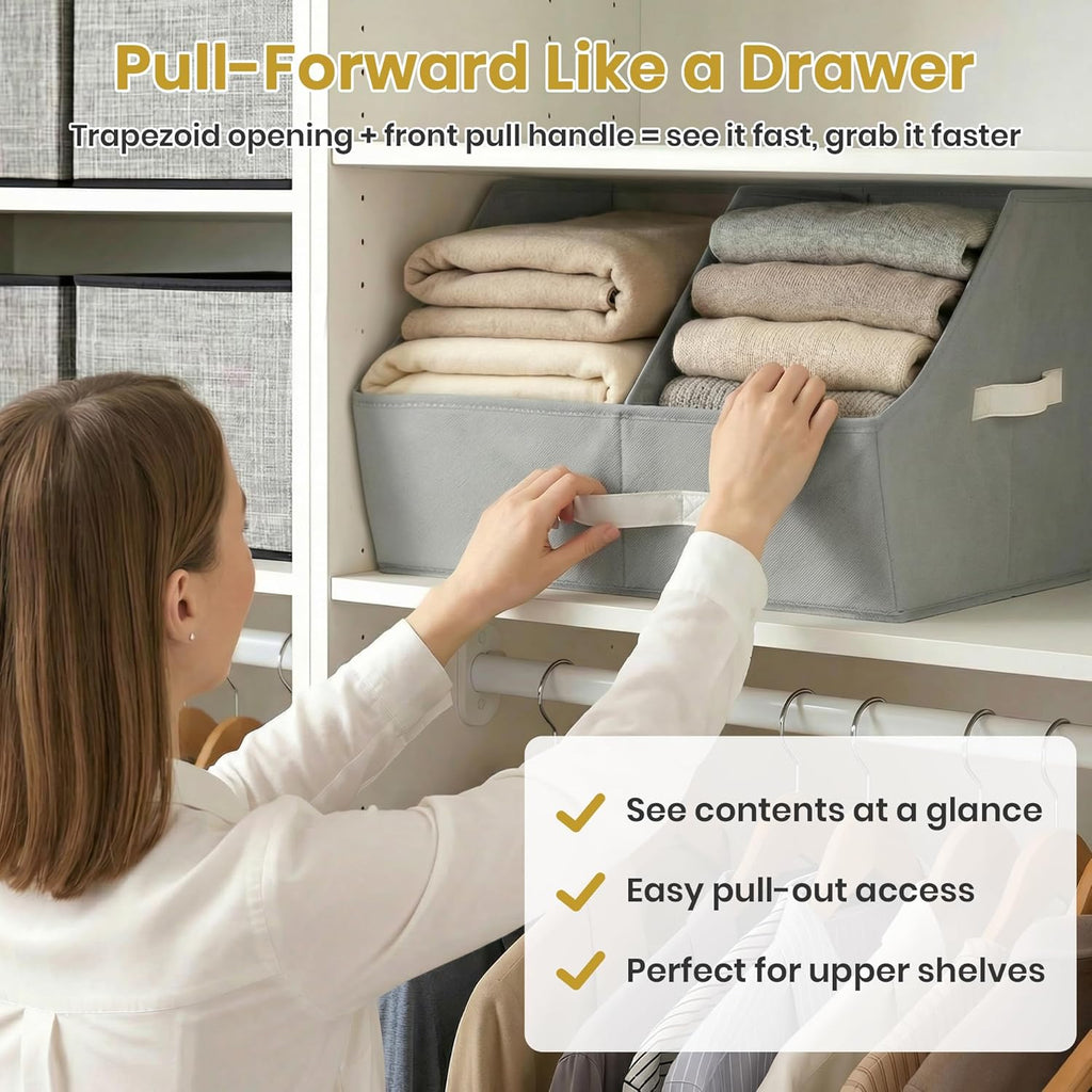 Skiennix Trapezoid Storage Bins - Upgraded Height with Handles & Adjustable Dividers | 6-Piece Set, Medium, Ivory