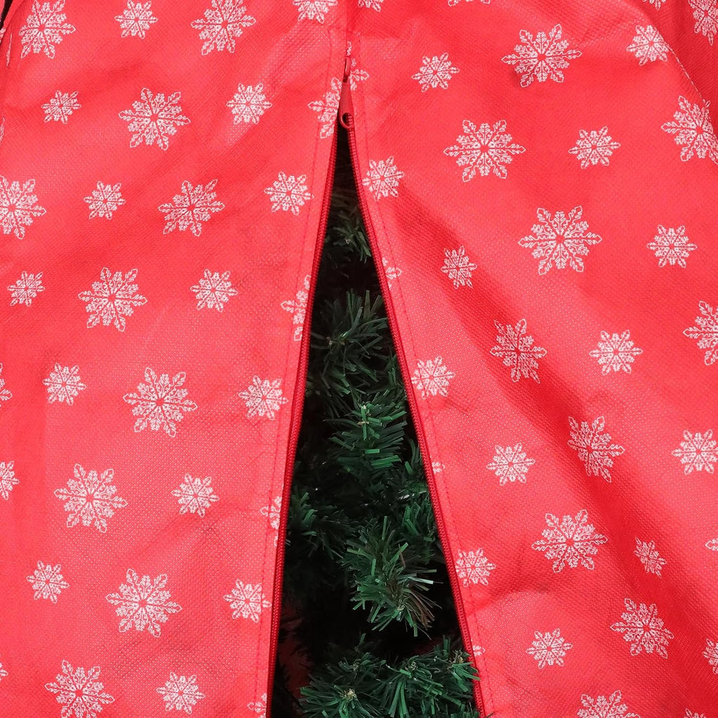Skiennix Christmas Tree Cover - Durable Storage Bag with Zipper & Drawstring for 6-Foot Trees | Dustproof Red Snow Print