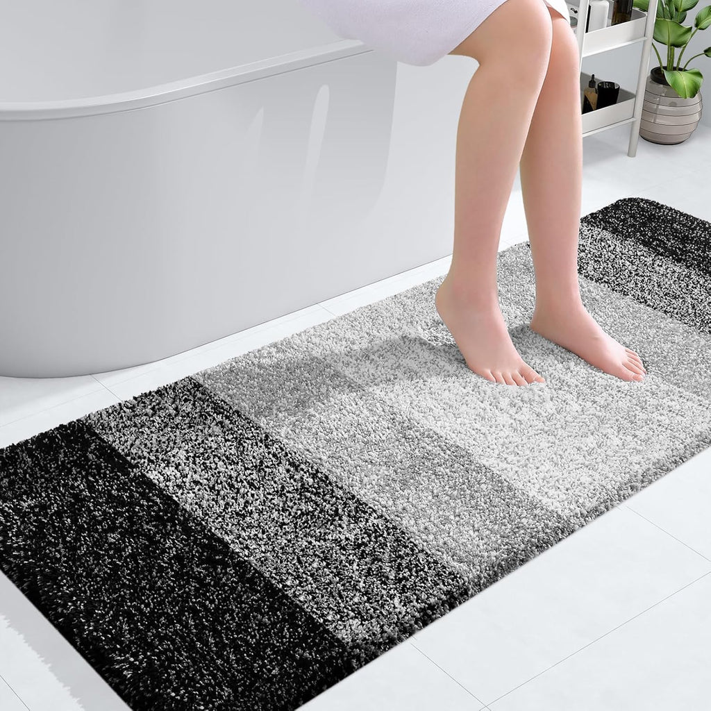 OLANLY Large Bathroom Rug Mat - Extra Soft Microfiber, Quick Dry & Machine Washable | 50x30 Inches, Black