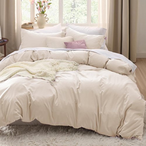 Bedsure Oat Milk Duvet Cover Set - Extra Soft Twin/Twin XL Bedding, 2 Pieces with Zipper Closure & Pillow Sham