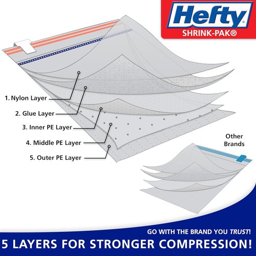 Hefty Shrink-Pak | Extra Large Vacuum Seal Storage Bags - Space Saver for Clothing & Blankets (6 Pack)