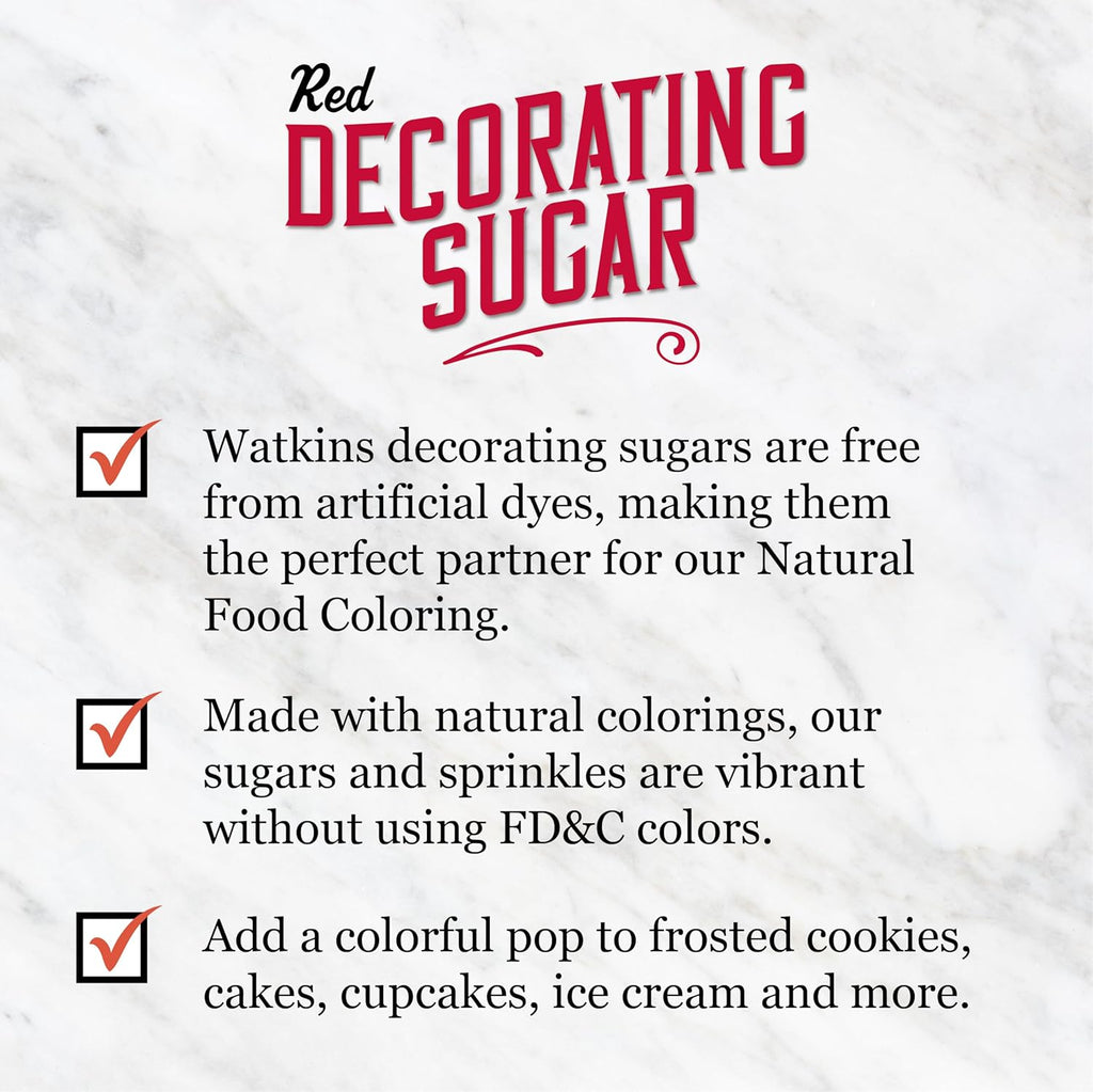 Watkins Red Decorating Sugar - Non-GMO & Kosher | No Artificial Dyes, 4.7 Ounce Jar