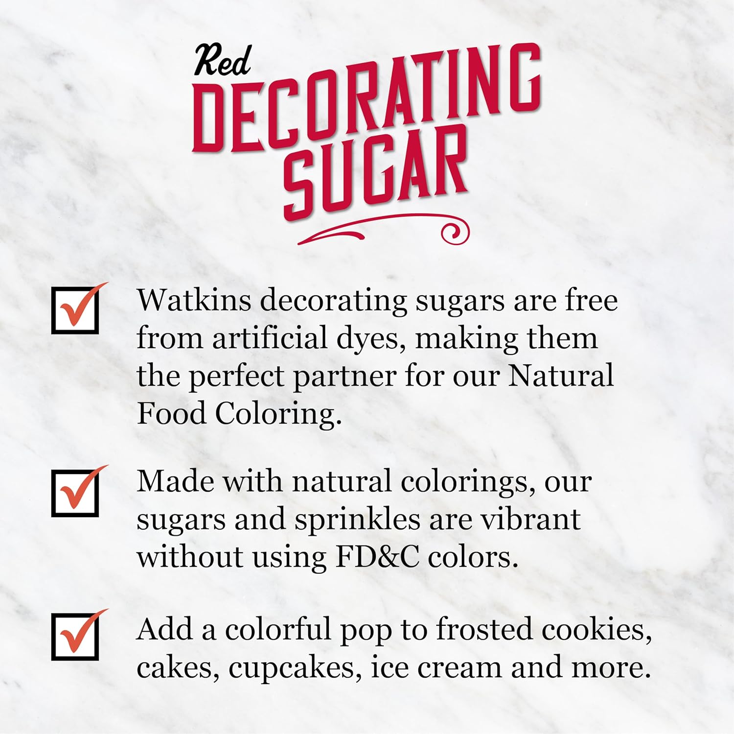Watkins Red Decorating Sugar - Non-GMO & Kosher | No Artificial Dyes, 4.7 Ounce Jar