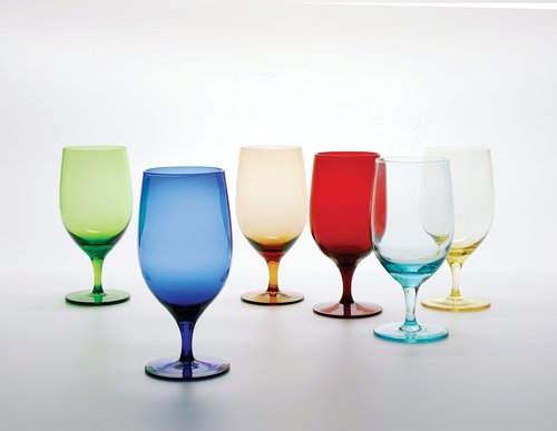 D&V Glass Gala Collection Goblet/Beverage Glass 15 Ounce, Aquamarine, Set of 6