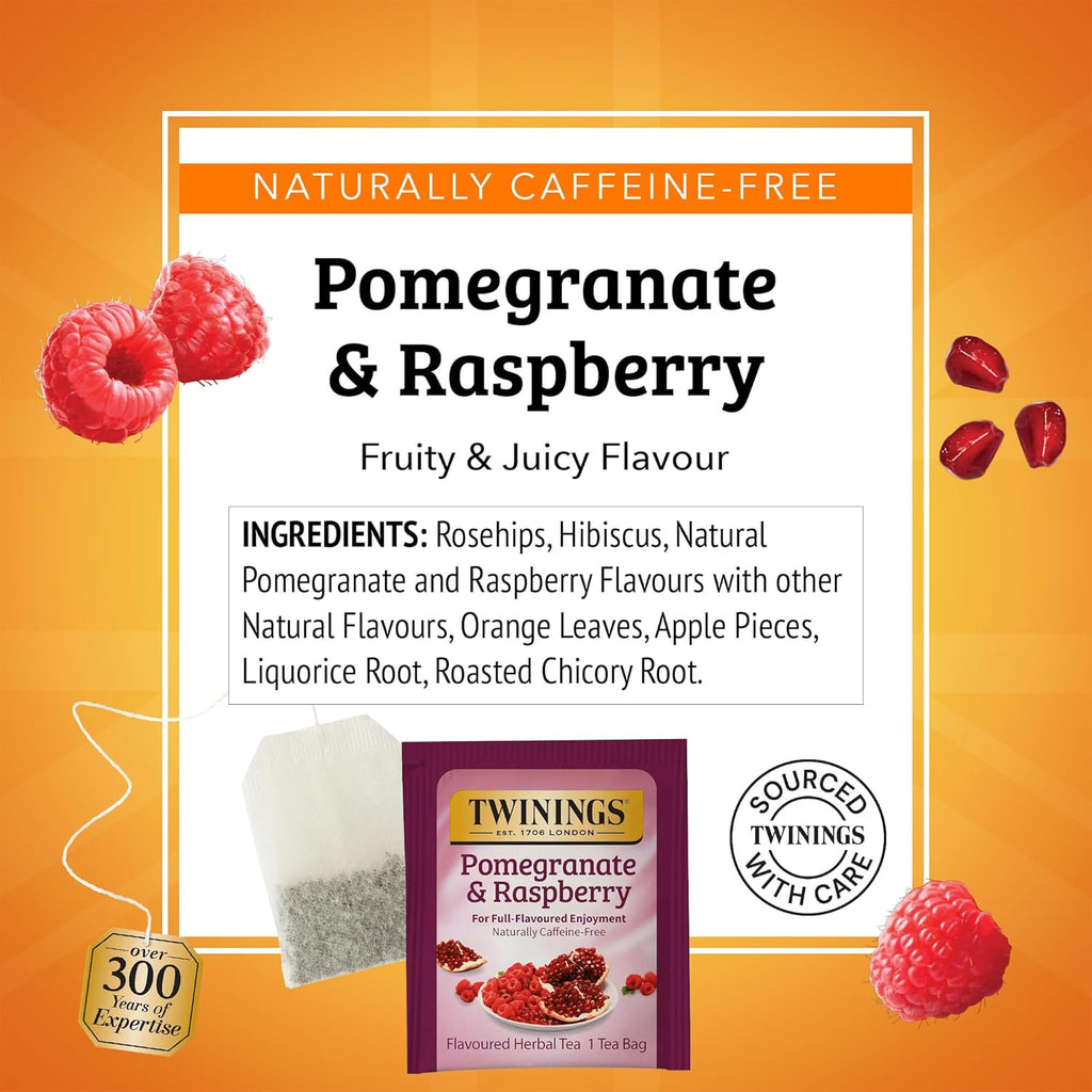 Twinings Pomegranate & Raspberry Herbal Tea - 100 Individually Wrapped, Naturally Caffeine-Free Teabags
