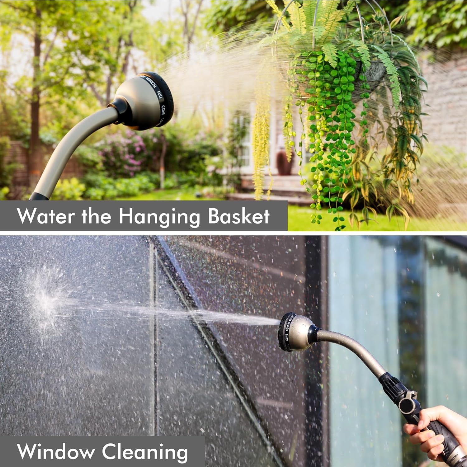 RESTMO Heavy-Duty Watering Wand - 10 Spray Patterns, 15-Inch Metal Hose Nozzle for Easy Plant Care