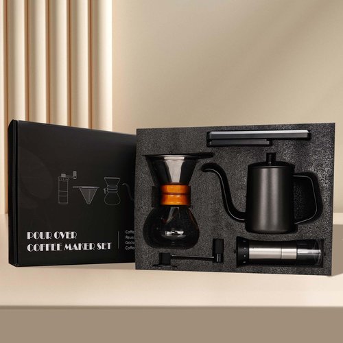 SuperCook Pour Over Coffee Kit, Coffee Maker Set, All in One Hand Drip Coffee Set, Coffee Grinder Manual Set, Ideal for Anniversary Birthday Gift