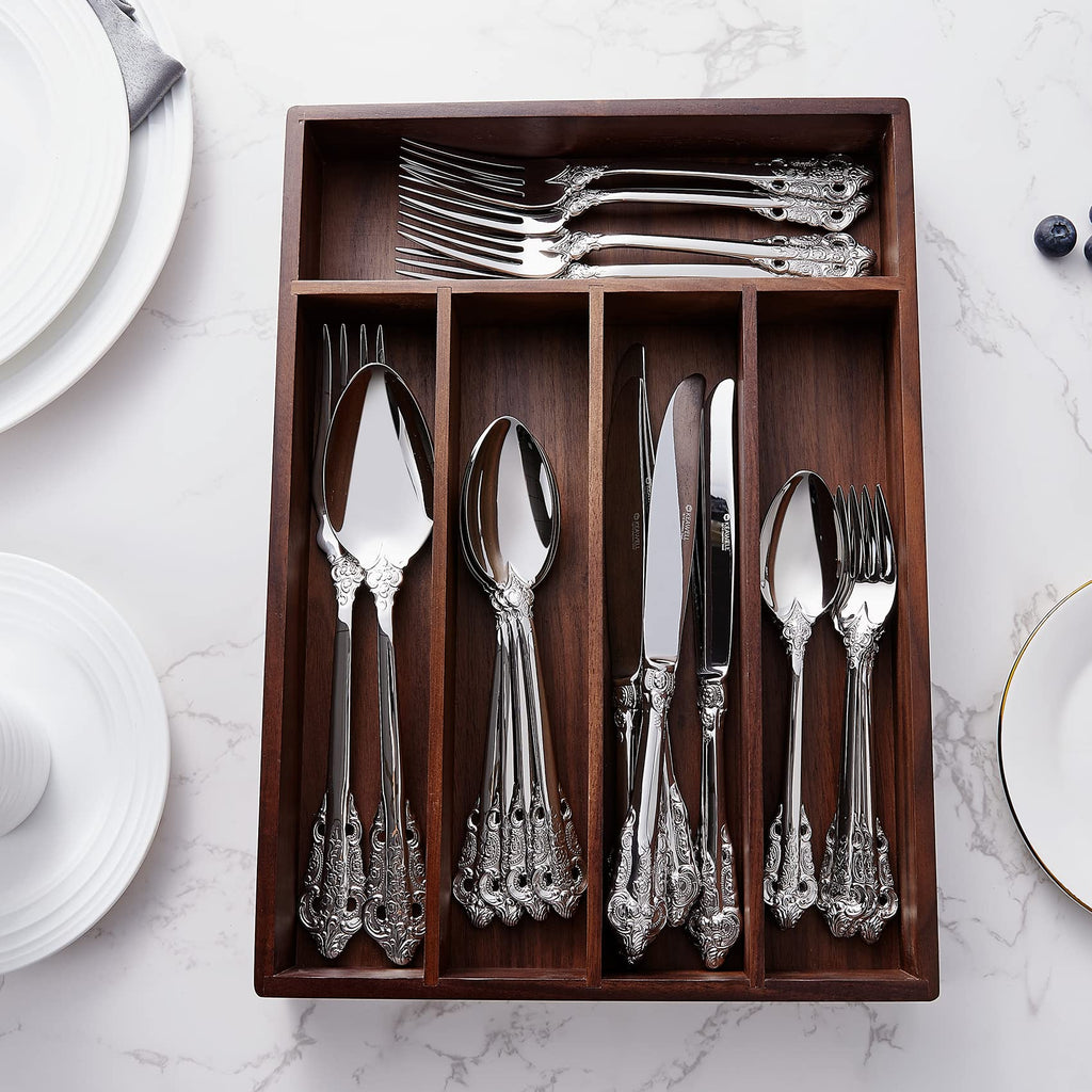 KEAWELL Luxury 20 Pieces 18/10 Stainless Steel Flatware set, Service for 4, silver plated with gold accents, Fine Silverware set and Dishwasher Safe (Silver)