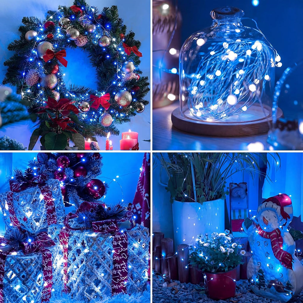Skiennix 12 Pack Fairy Lights - 7ft Battery Operated Twinkle Lights, Waterproof for Mason Jars & DIY Decor | Blue & White
