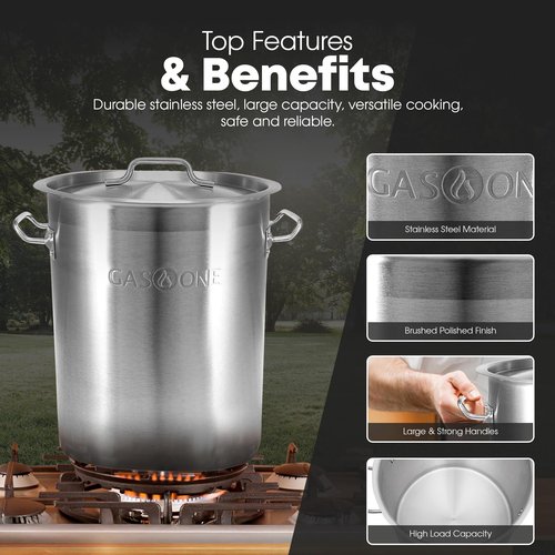 GasOne Stainless Steel Stockpot – 20qt Stock Pot with Lid and Capsule Tri-Ply Bottom – Heavy-Duty Cooking Pot for Beer Brewing, Soup, Seafood Boil – Reinforced Rim Stainless Steel Soup Pot