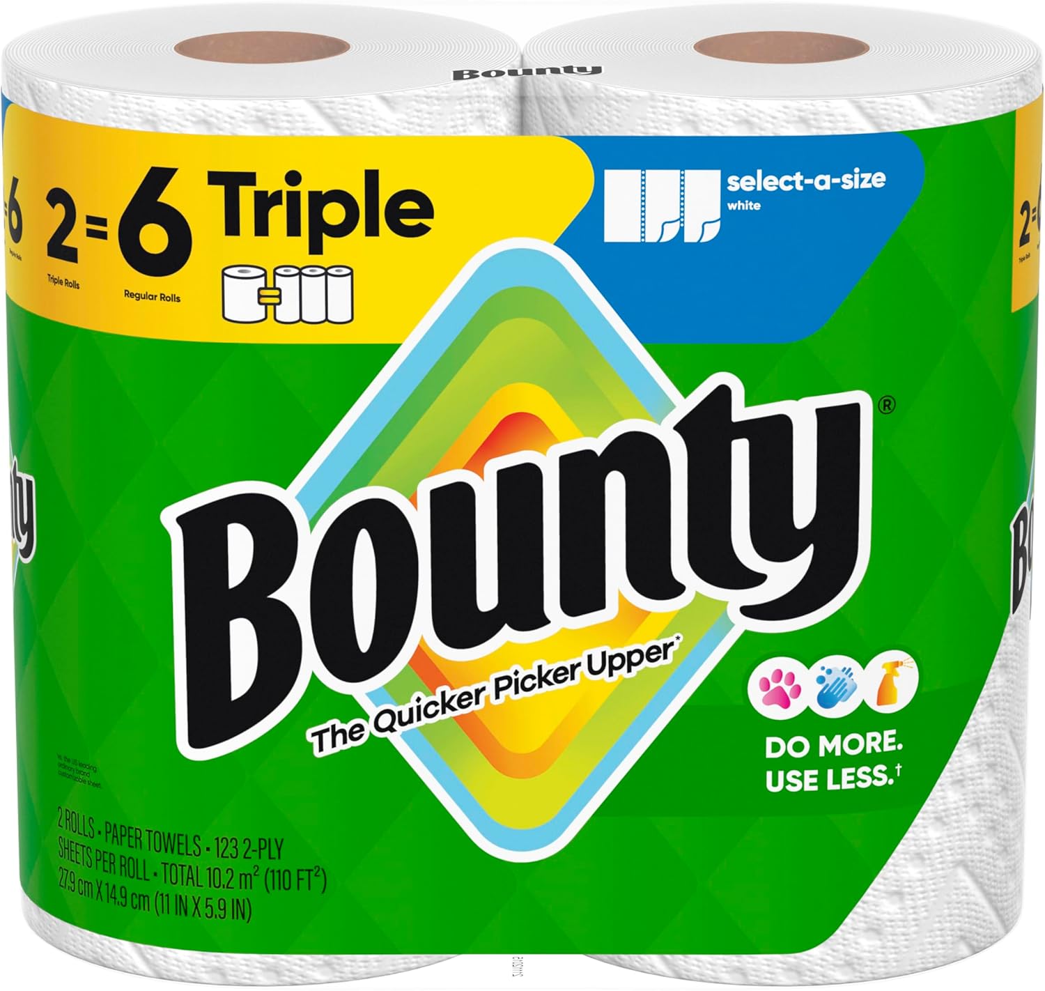 Bounty Select-A-Size Paper Towels - White, 2 Triple Rolls for Ultimate Absorbency