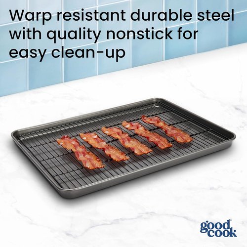 GoodCook Nonstick XL Cookie Sheet Set - 2 Everyday Sheets with Cooling Grid | Gray