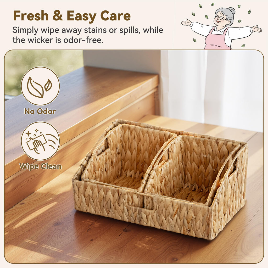 GRANNY SAYS Wicker Storage Basket, Wicker Basket with Handles, Trapezoid Woven Baskets for Shelves, Decorative Baskets for Home Decor, Water Hyacinth, 3 Pack