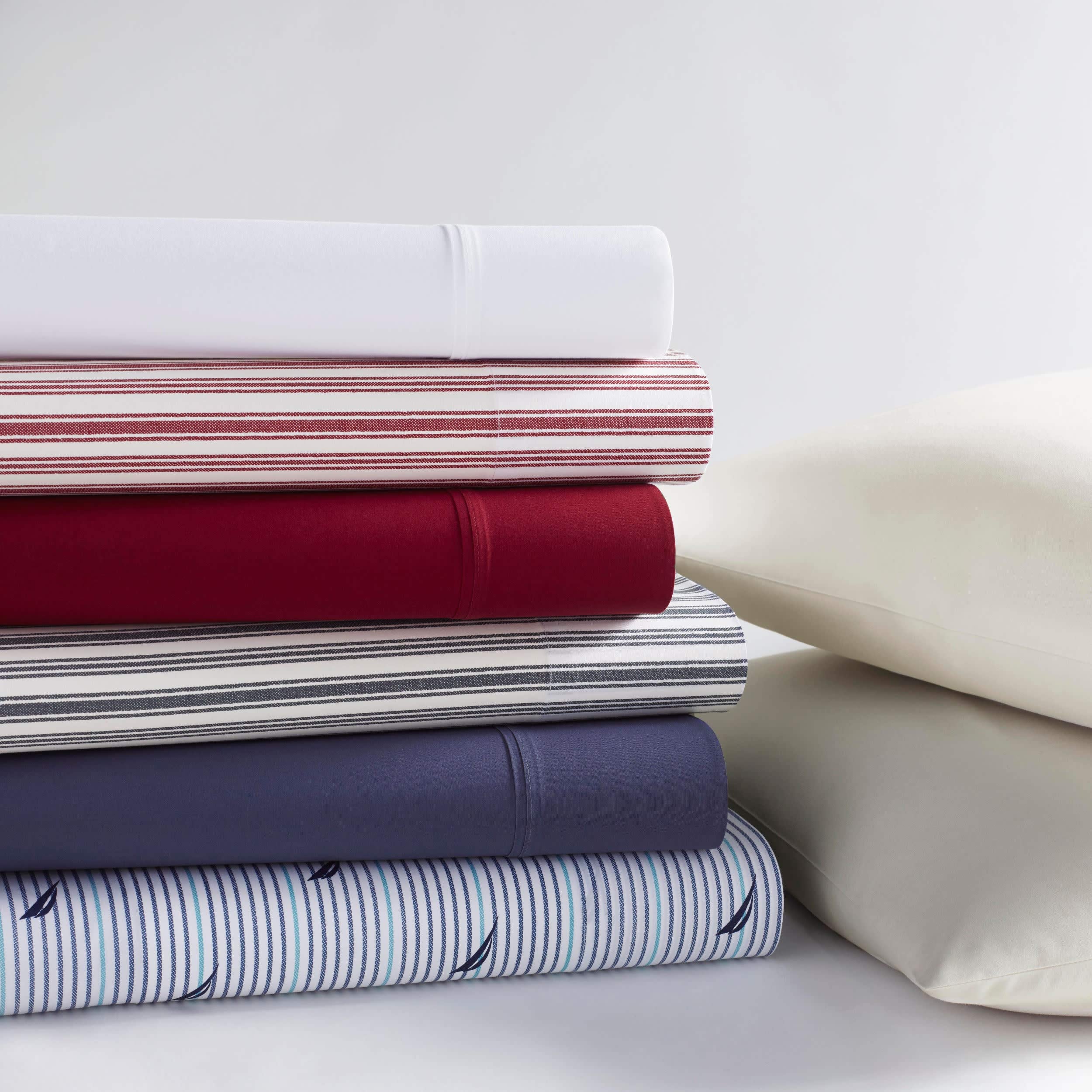 Nautica - King Sheet Set, Cotton Percale Bedding Set, Crisp & Cool, Lightweight & Breathable (White, King)