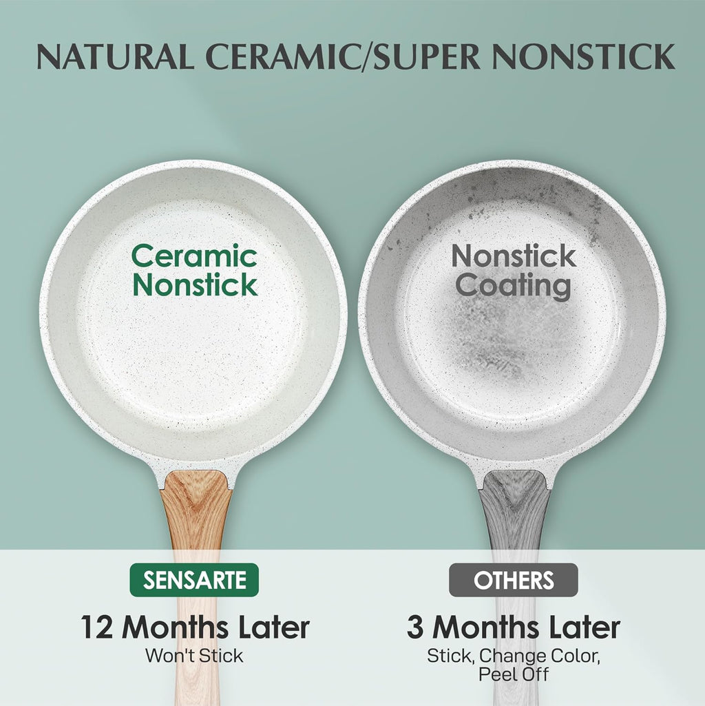 SENSARTE White Ceramic Nonstick Saucepan - 2.0 Quarts, Induction Compatible, Stay Cool Handle
