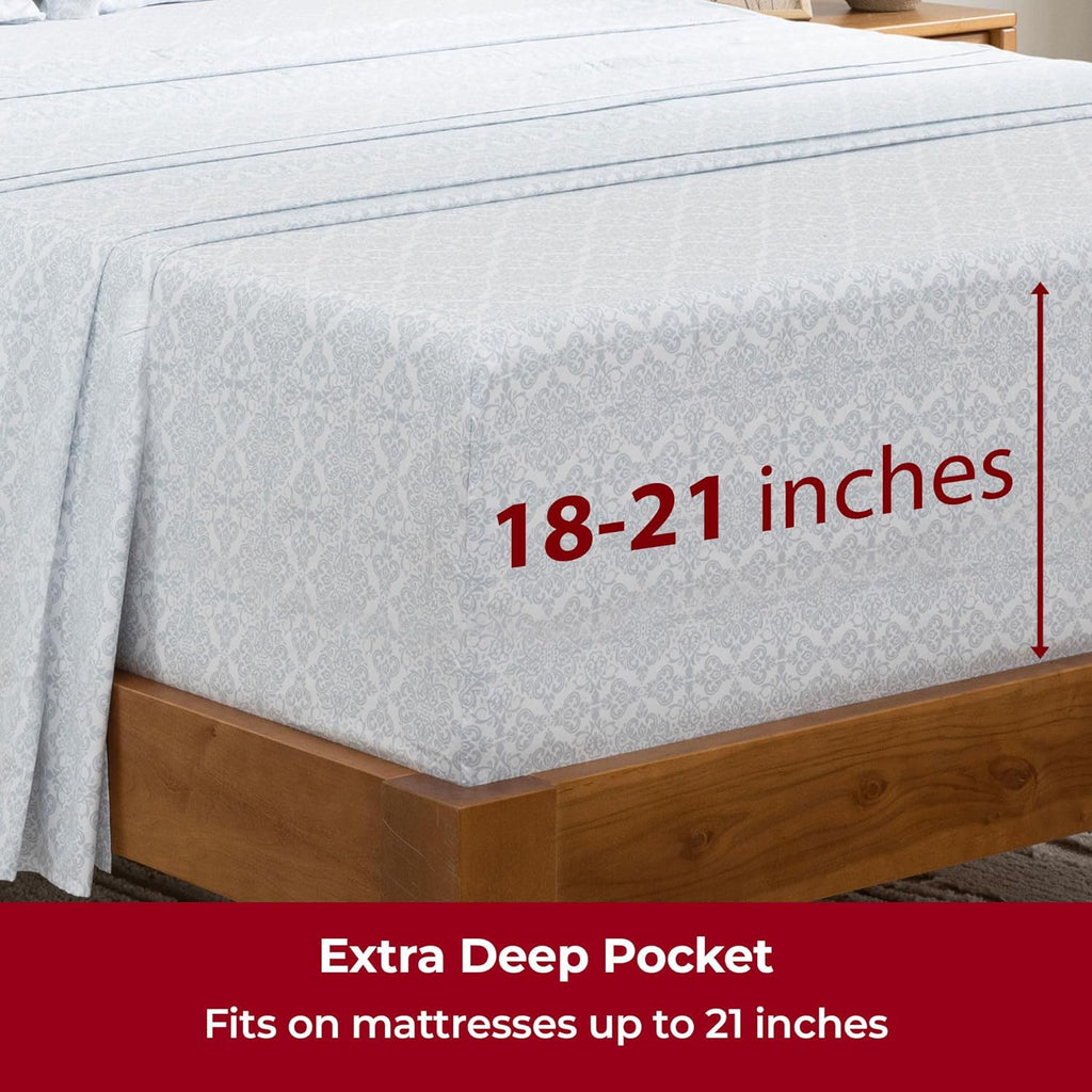 Mellanni Extra Deep King Sheets - Hotel Luxury Ultra Soft Cooling Bedding - 4 PC Set in Laced Sky Blue