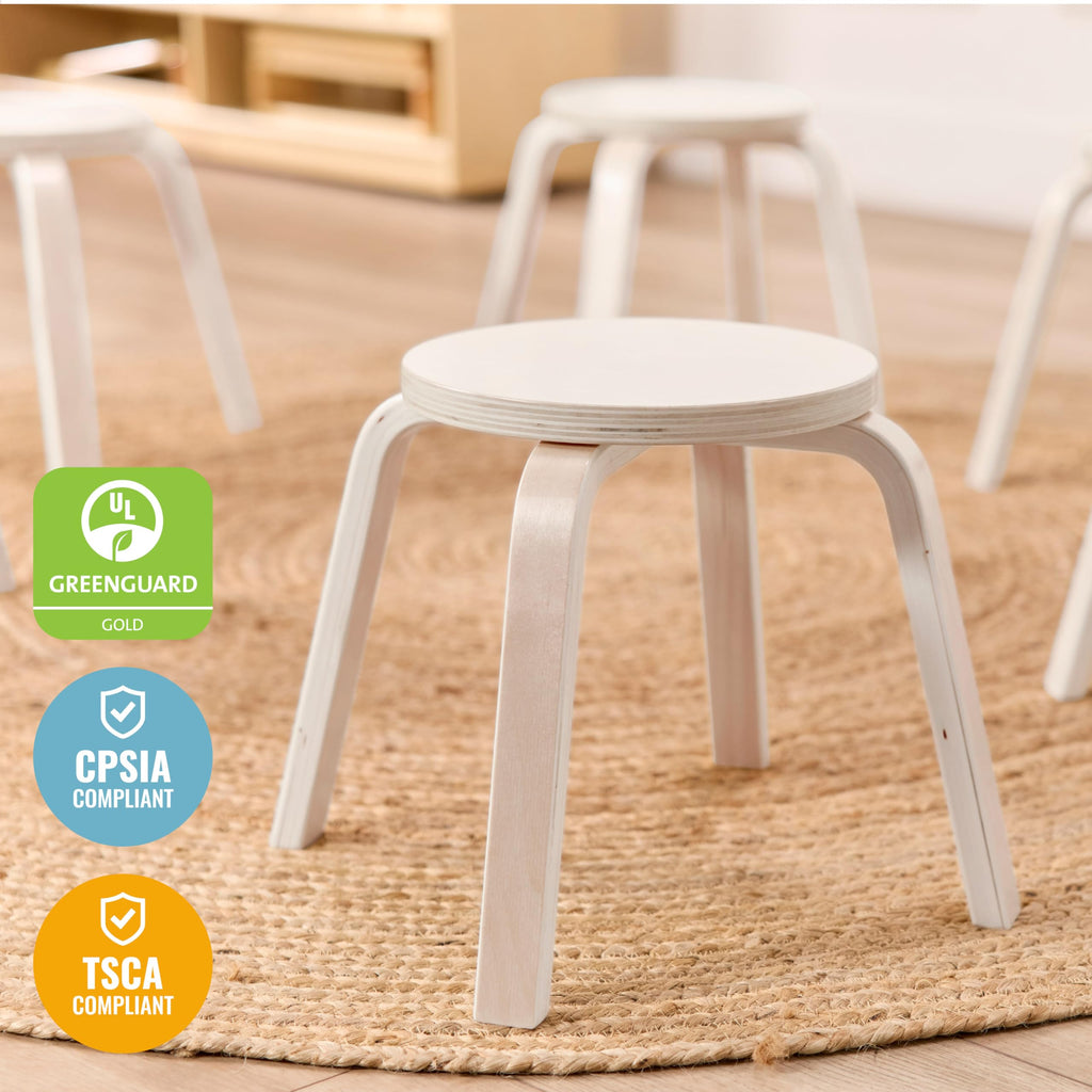 ECR4Kids Bentwood Stackable Stools, 12in Seat Height, Classroom Furniture, White Wash, 6-Piece