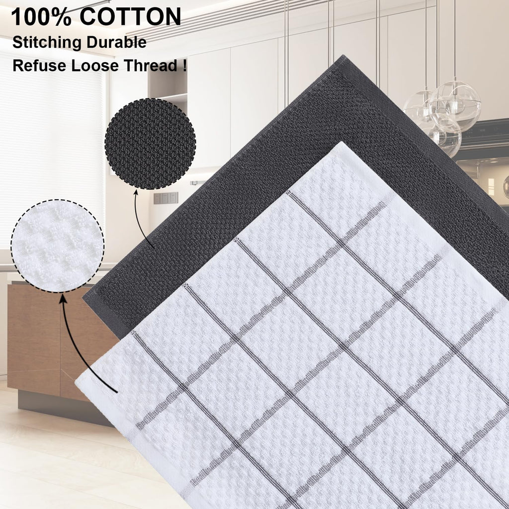 QAJ 12 Pack Kitchen Towels and Dishcloths Set, 100% Cotton Soft and Absorbent Kitchen Towels 16 x 25 inche & 13 x 13inche Dishcloths