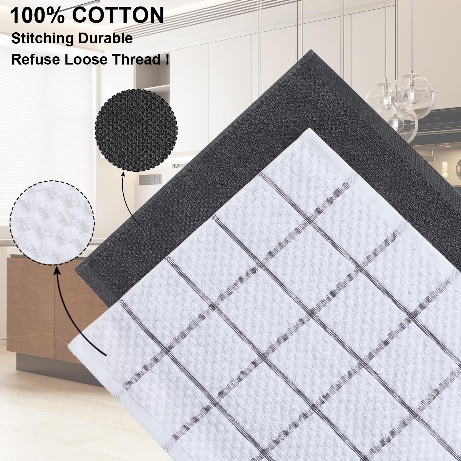 QAJ 12 Pack Kitchen Towels and Dishcloths Set, 100% Cotton Soft and Absorbent Kitchen Towels 16 x 25 inche & 13 x 13inche Dishcloths