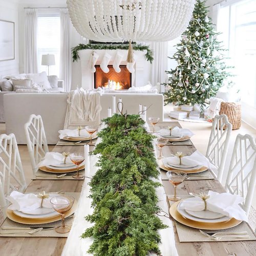 Artiflr Christmas Pine Garland Greenery Decoration Clearance, Artificial Cedar Branches Cypress Garland for Holiday Fireplace Mantel Table Centerpiece