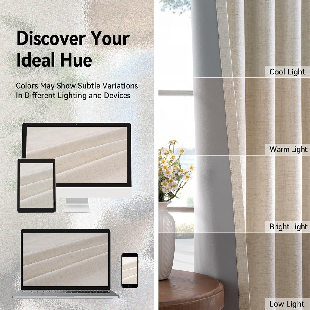 Skiennix 100% Blackout Linen Curtains - Thermal Insulated Drapes for Bedroom & Living Room | 50" W x 84" L, 2 Panels