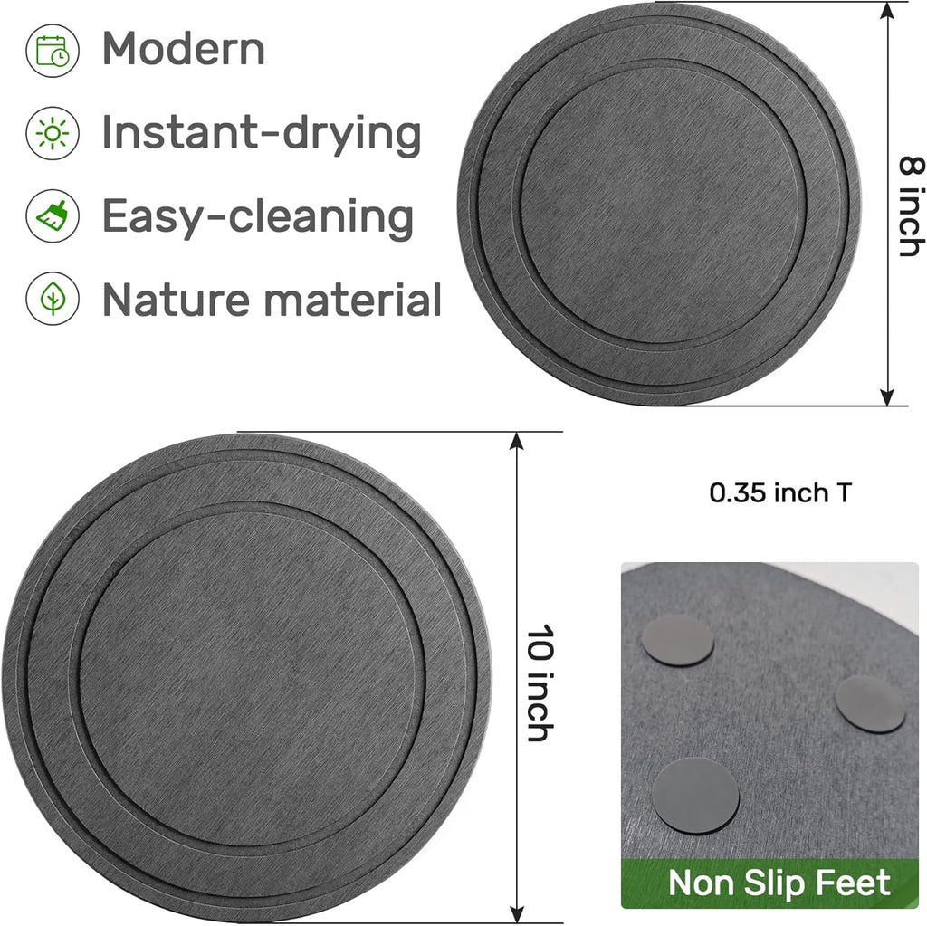 Relime Diatomaceous Earth Plant Saucer - Instant Dry Drip & Drainage Tray | 8-Inch, 2-Pack, Stone Gray