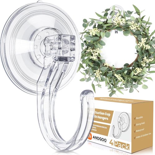 ANDGOO Large Suction Cup Hooks - Upgraded 1.9" Wreath Holders for Doors & Windows | No Tools, Holds 22 lbs