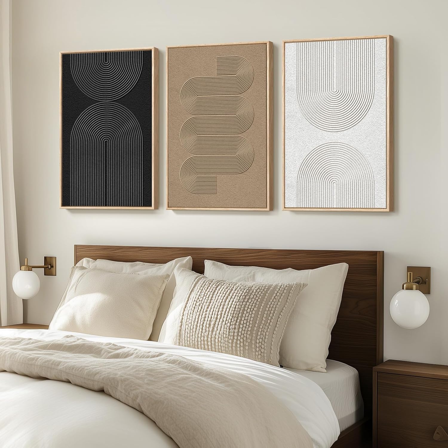 Skiennix Large Framed Boho Modern Abstract Wall Art - 3 Piece Black & White Canvas Set | 24x36 In