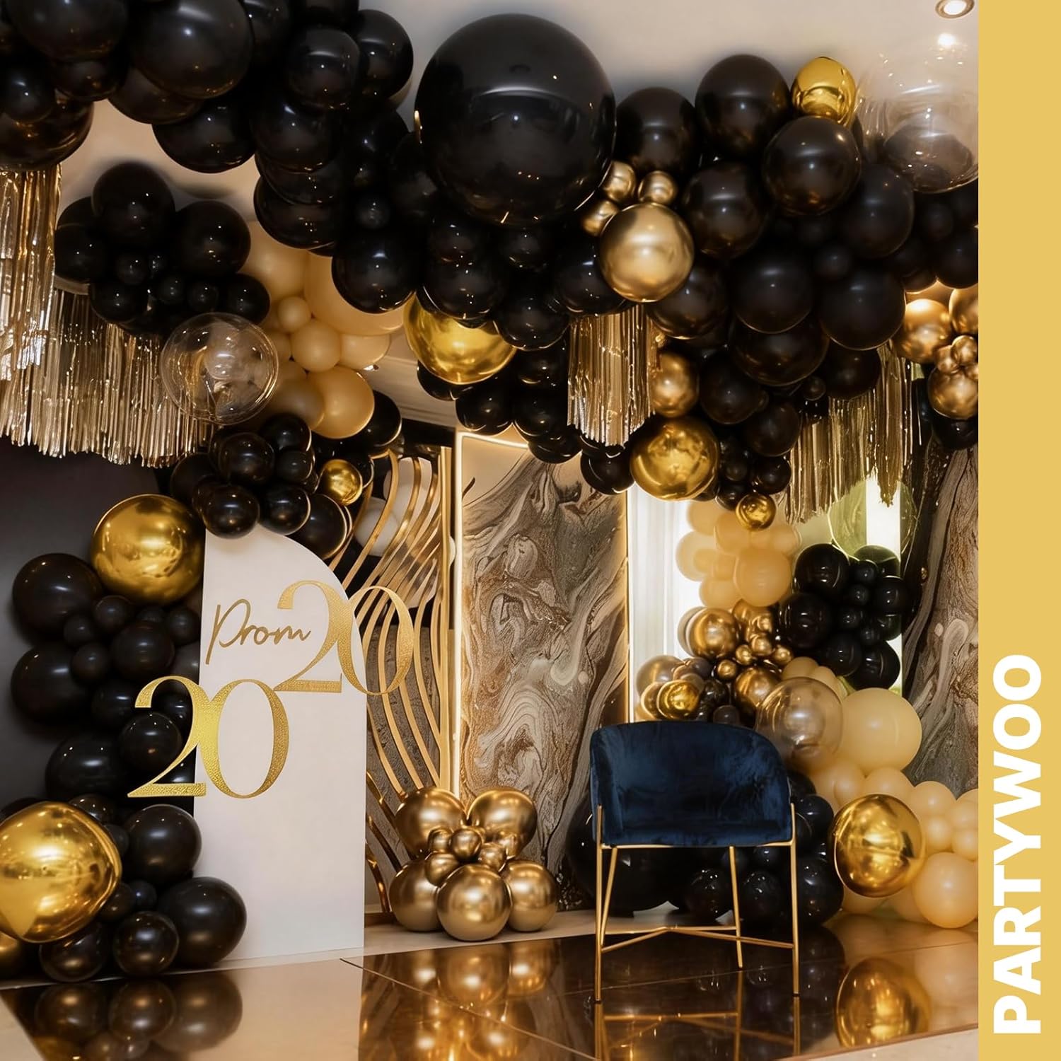 PartyWoo Gold & Black Balloons - 100pcs 12-Inch Metallic Balloons for Celebrations & Events