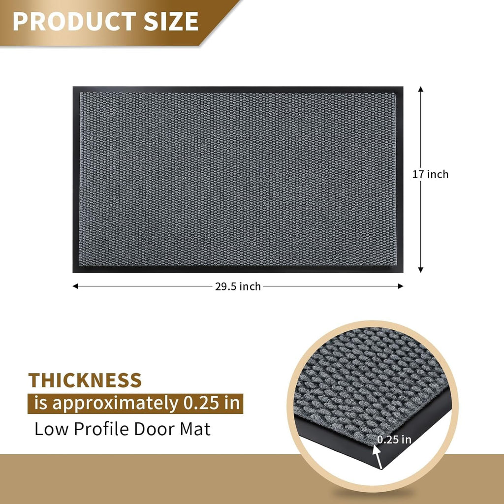Yimobra All-Season Waterproof Front Door Mat - Non-Slip, Easy Clean, Low Profile | 29.5x17, Grey