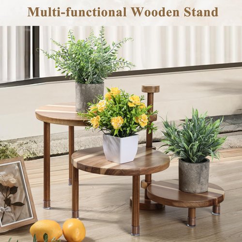 GEHE 3 Tier Round Cupcake Stand, 360° Rotatable Acacia Wood Cake Stand Cupcake Tower, Rustic Wooden Tiered Dessert Table Display Set, Tiered Tray Stands for Birthday, Wedding Party
