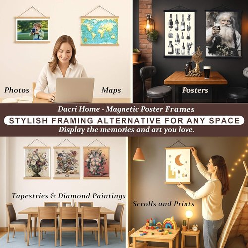 DACRI HOME Magnetic Poster Hanger Frame - Sturdy Teak Wood Design for 24x18, 24x30, 24x36 Prints | Strong Magnets for Easy Wall Art Display