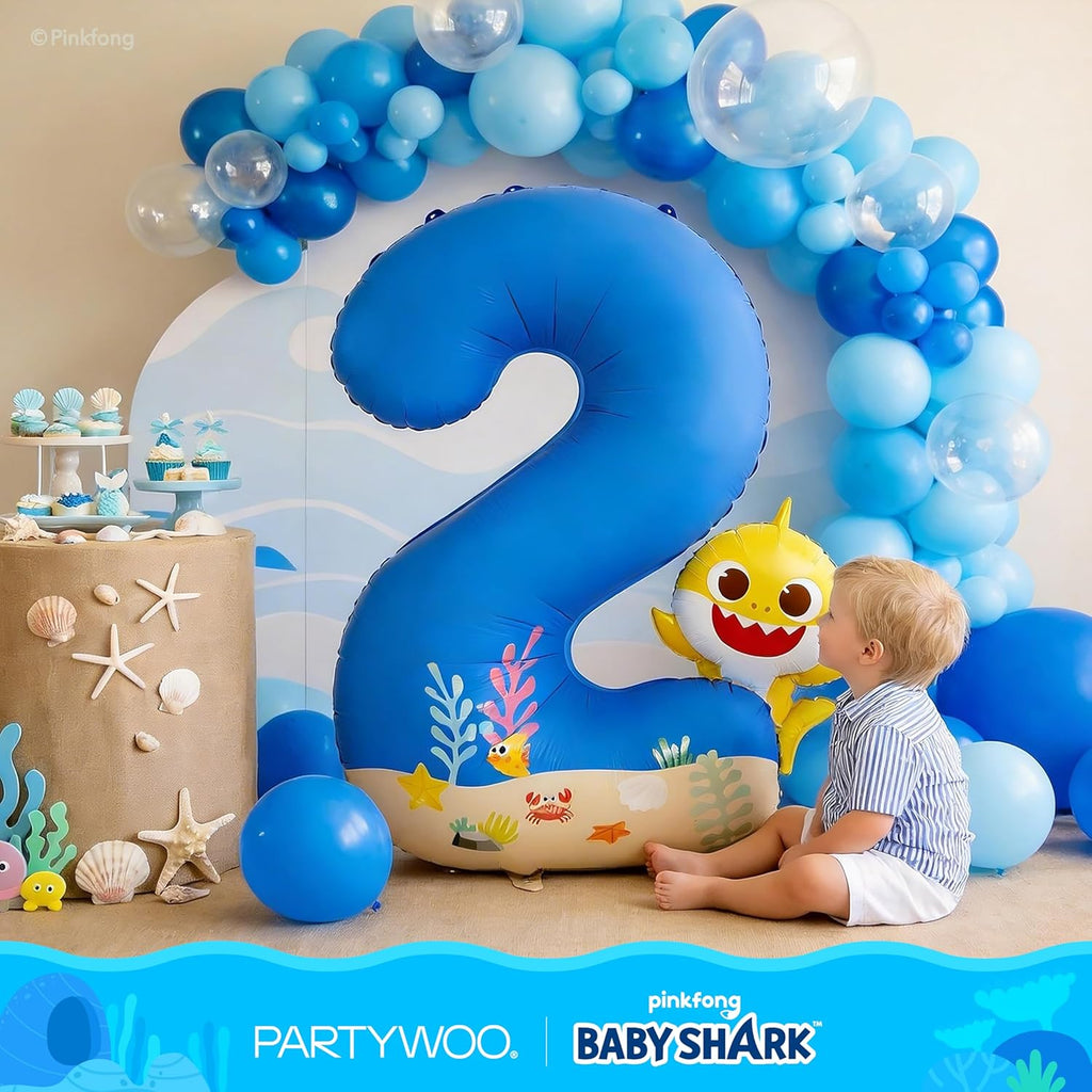PartyWoo Blue Foil Number 2 Balloon - 40 Inch Mylar Helium Birthday Decoration for Kids' Ocean Theme Party