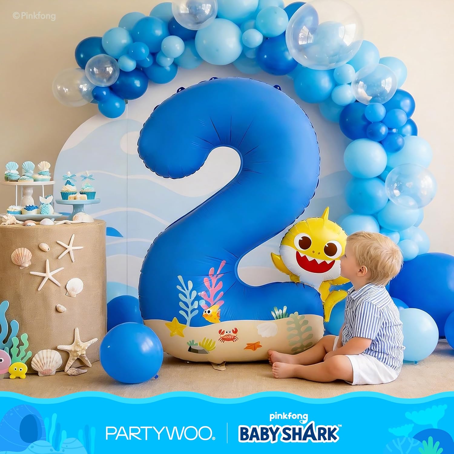 PartyWoo Blue Foil Number 2 Balloon - 40 Inch Mylar Helium Birthday Decoration for Kids' Ocean Theme Party