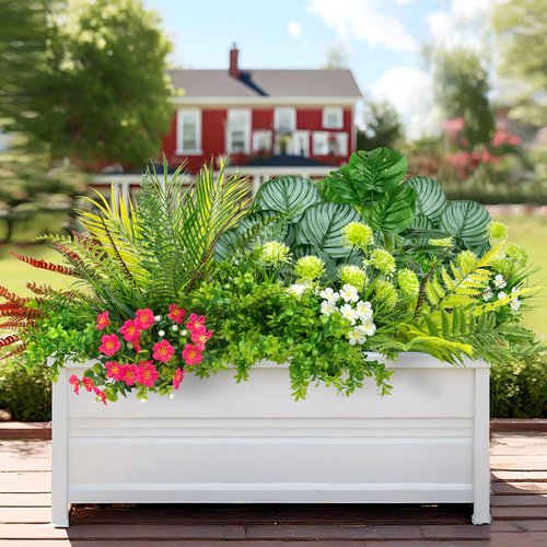 Besteek 20 Pcs Artificial Plants Outdoor Fake UV Resistant Artificial Flowers Greenery Stems Boston Fern Faux Shrubs Plastic Plants for Garden Porch Planter Window Box Home Decor