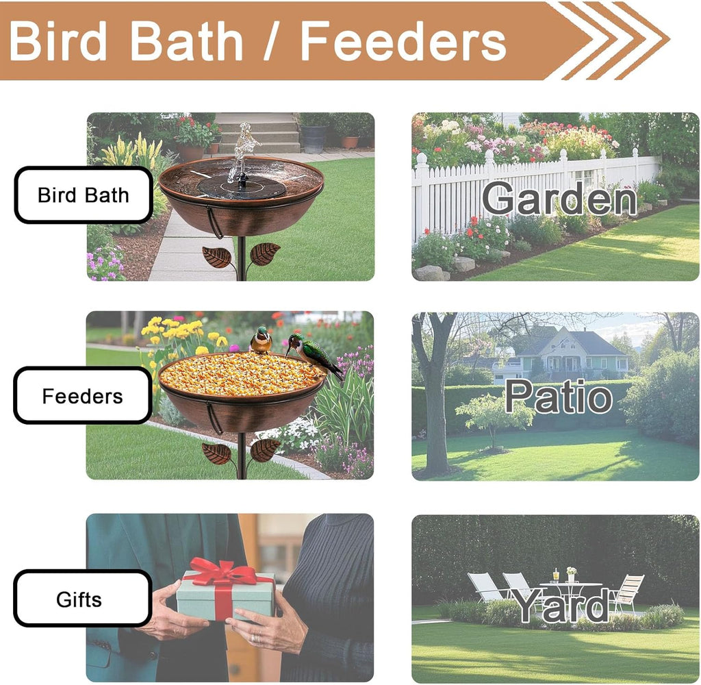 Skiennix 3" Deep Metal Bird Bath - Removable 13" Diameter Bowl with Stable Stake | Easy to Clean Garden Decor