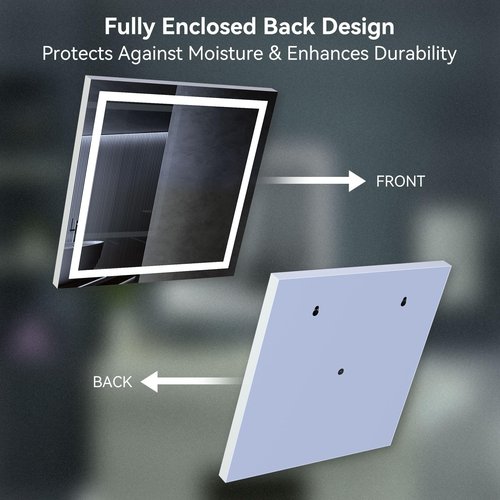 LED Lighted Bathroom Mirror with Anti-Fog, Square Wall Mounted Vanity Mirror with Smart Touch Button, Memory Function, Adjustable Warm White/Natural/Daylight Lights(24x24 inches)