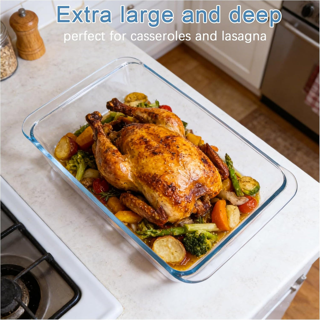 Skiennix 5.7qt Extra Large Glass Baking Dish - 9x13 Rectangular Tempered Oven & Microwave Safe