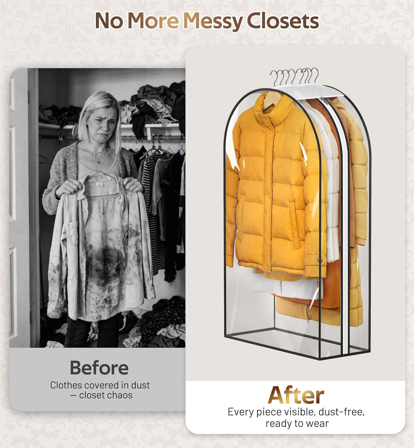 MISSLO 10" Clear Garment Bags - Gusseted Suit Covers for Closet Storage | 3-Pack 40" for Shirts & Dresses