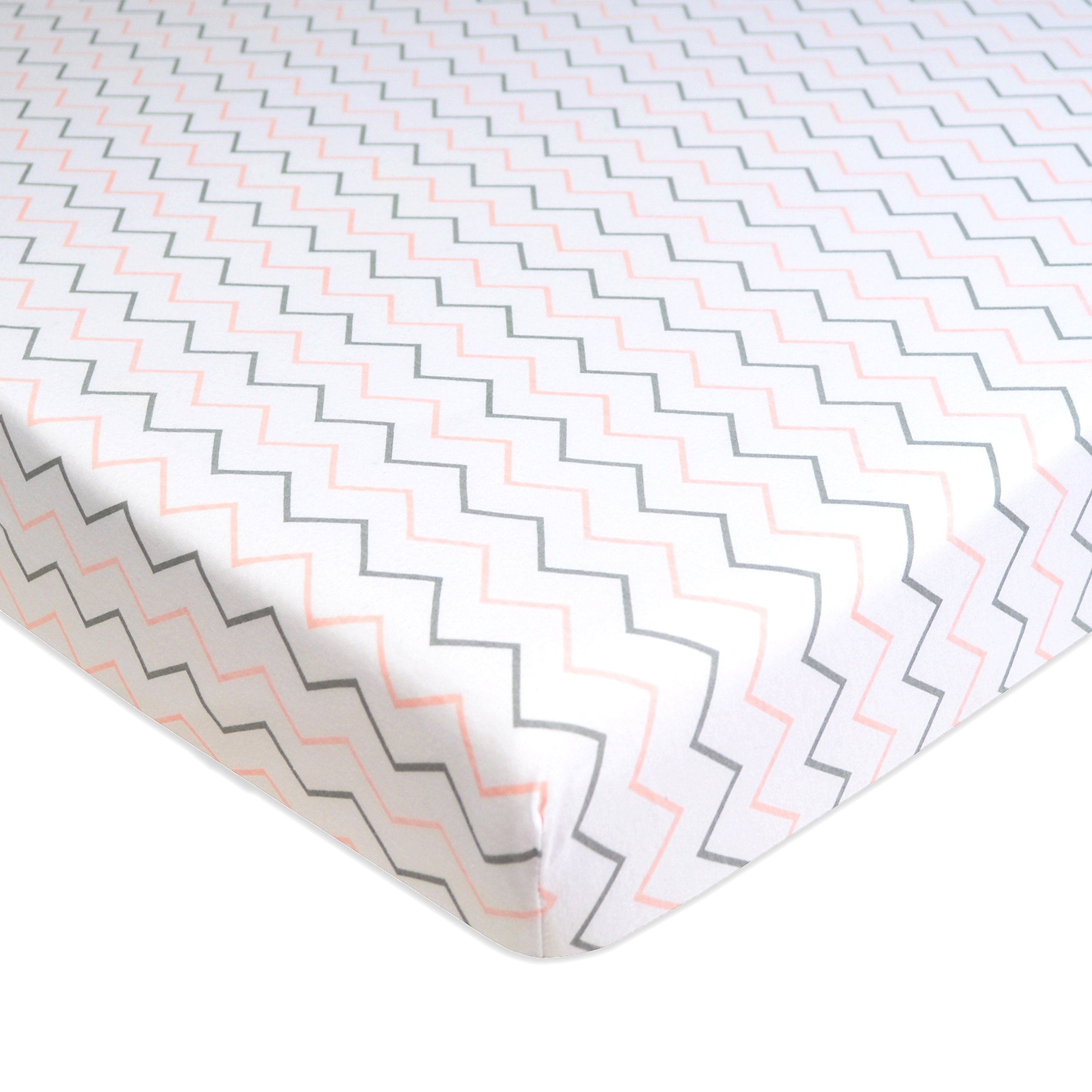American Baby Company 3 Pack 100% Natural Cotton Fitted Pack and Play Sheets 39" x 27" - Soft & Breathable Pack N Play Sheets for Playard & Mini Crib Mattress, Pink Star/Zigzag, for Boys & Girls