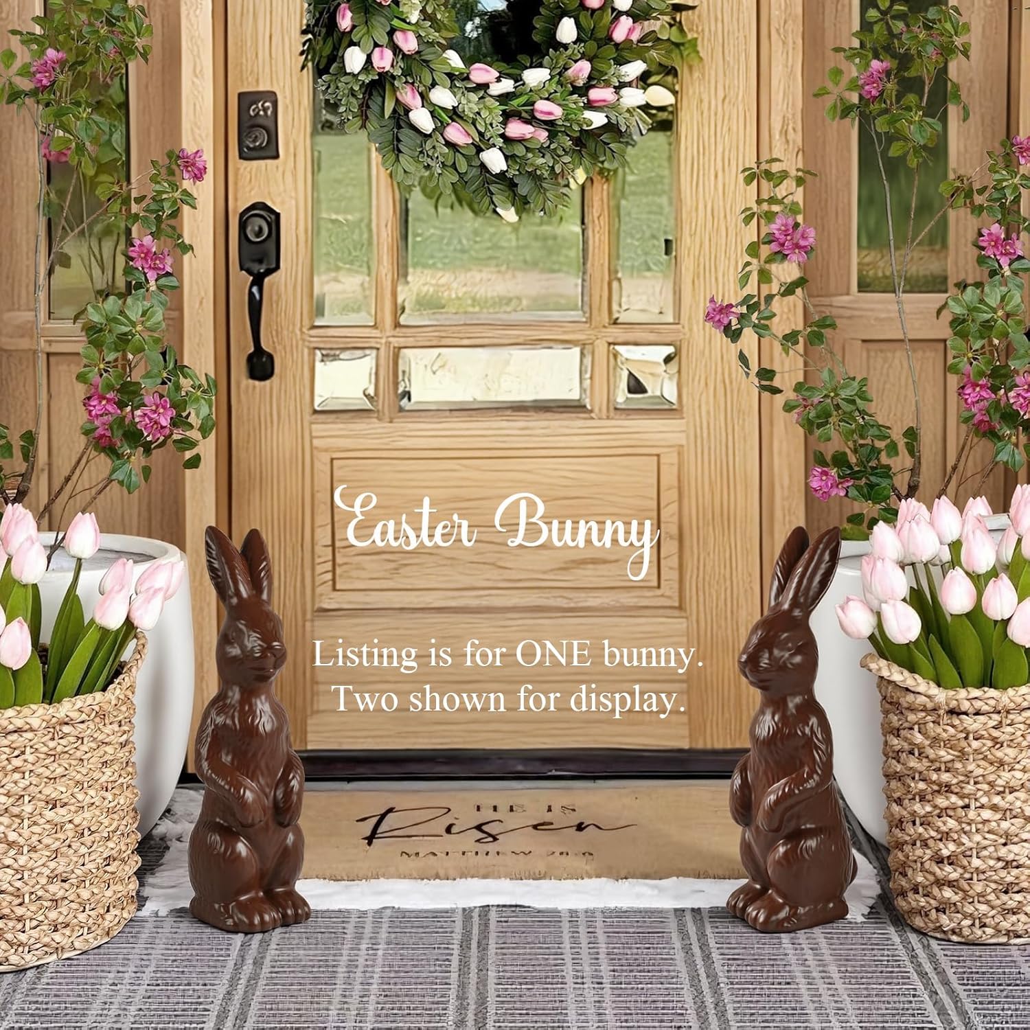 Zesua Easter Bunny Figurine - 14.5" Standing Ceramic Decor for Home & Garden - Perfect for Spring Celebrations